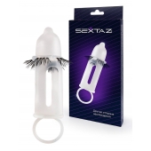 Эластичная насадка на пенис с подхватом мошонки и стимулирующими «ресничками» - Sextaz - в Нефтекамске купить с доставкой