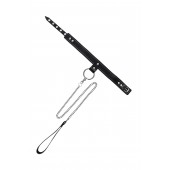 Черный узкий однослойный ошейник с серебристым поводком-цепочкой - Pecado - купить с доставкой в Нефтекамске