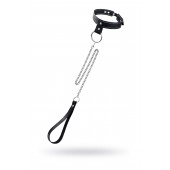 Черный узкий однослойный ошейник с серебристым поводком-цепочкой - Pecado - купить с доставкой в Нефтекамске