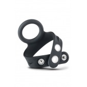 Черное эрекционное кольцо с подхватом мошонки на кнопках VS6 - Blush Novelties - в Нефтекамске купить с доставкой