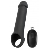 Черная вибронасадка для пениса с хомутом для мошонки и пультом ДУ Remote Controlled Penis Extension - Orion - в Нефтекамске купить с доставкой