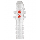 Гелевая прозрачная насадка с шариками и шипами - 14 см. - Toyfa Basic - в Нефтекамске купить с доставкой