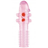 Гелевая розовая насадка с шариками и шипами - 14 см. - ToyFa - в Нефтекамске купить с доставкой