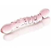 Двусторонний розовый фаллос  с рёбрами и точками - 19,5 см. - Sexus купить с доставкой в интернет-магазине Orgasmix в Нефтекамске Двусторонний розовый фаллос  с рёбрами и точками - 19,5 см. - Sexus