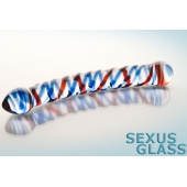 Двусторонний стеклянный фаллос с разноцветными спиралями - Sexus купить с доставкой в интернет-магазине Orgasmix в Нефтекамске Двусторонний стеклянный фаллос с разноцветными спиралями - Sexus