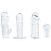 Набор из 4 насадок на член Pleasured Penis Enhancement Sleeve 4 Pack - XR Brands - в Нефтекамске купить с доставкой