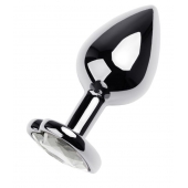 Серебристая анальная пробка с прозрачным кристаллом-сердцем - 8 см. - ToyFa - купить с доставкой в Нефтекамске