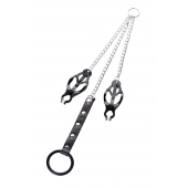 Черно-серебристые зажимы для сосков с кольцом для пениса TOYFA Metal - ToyFa - купить с доставкой в Нефтекамске