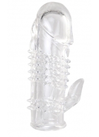 Прозрачная гелевая насадка с шипами и клиторальным отростком - 13 см. - Toyfa Basic - в Нефтекамске купить с доставкой