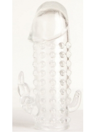 Гелевая прозрачная насадка с 2 отростками - 13 см. - Toyfa Basic - в Нефтекамске купить с доставкой