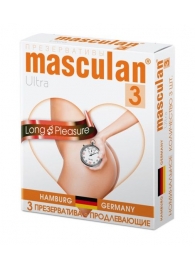 Розовые презервативы Masculan Ultra Long Pleasure с колечками, пупырышками и продлевающим эффектом - 3 шт. - Masculan - купить с доставкой в Нефтекамске