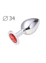 Коническая серебристая анальная втулка с красным кристаллом - 8,2 см. - Anal Jewelry Plug - купить с доставкой в Нефтекамске