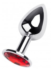 Маленькая коническая серебристая анальная пробка с красным кристаллом - 7 см. - ToyFa - купить с доставкой в Нефтекамске