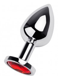 Серебристая коническая анальная пробка с красным кристаллом - 8 см. - ToyFa - купить с доставкой в Нефтекамске