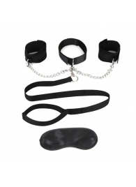 Чёрный ошейник с наручниками и поводком Collar Cuffs   Leash Set - Lux Fetish - купить с доставкой в Нефтекамске