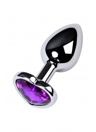 Серебристая коническая анальная пробка с фиолетовым кристаллом-сердечком - 7 см. - ToyFa - купить с доставкой в Нефтекамске