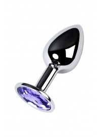 Серебристая конусовидная анальная пробка с фиолетовым кристаллом - 7 см. - ToyFa - купить с доставкой в Нефтекамске