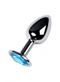 Серебристая конусовидная анальная пробка с голубым кристаллом - 7 см. - ToyFa - купить с доставкой в Нефтекамске