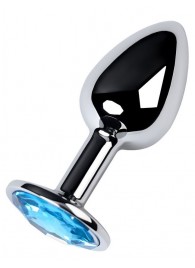 Серебристая конусовидная анальная пробка с голубым кристаллом - 7 см. - ToyFa - купить с доставкой в Нефтекамске