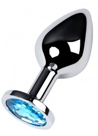 Серебристая конусовидная анальная пробка с голубым кристаллом - 8 см. - ToyFa - купить с доставкой в Нефтекамске