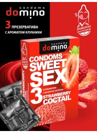 Презервативы для орального секса DOMINO Sweet Sex с ароматом клубничного коктейля  - 3 шт. - Domino - купить с доставкой в Нефтекамске