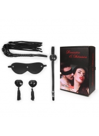 Эротический набор в черном цвете: маска, кляп, пэстисы, плётка - Notabu - купить с доставкой в Нефтекамске