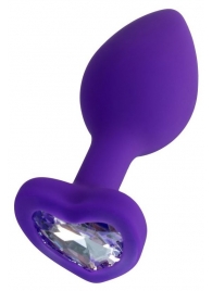 Фиолетовая анальная втулка Diamond Heart с прозрачным кристаллом - 7 см. - ToyFa - купить с доставкой в Нефтекамске
