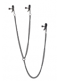 Черные зажимы на соски и клитор на цепочке DELUXE NIPPLE   CLIT CLAMPS - Dream Toys - купить с доставкой в Нефтекамске