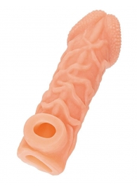 Телесная закрытая насадка с венками Cock Sleeve Size S - 13,8 см. - KOKOS - в Нефтекамске купить с доставкой