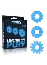 Набор из 3 голубых, светящихся в темноте эрекционных колец Lumino Play - Lovetoy - в Нефтекамске купить с доставкой