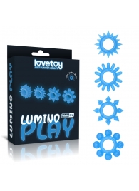 Набор из 4 голубых, светящихся в темноте эрекционных колец Lumino Play - Lovetoy - в Нефтекамске купить с доставкой