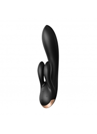 Черный вибратор-кролик Double Flex с двумя клиторальными отростками - 20,1 см. - Satisfyer