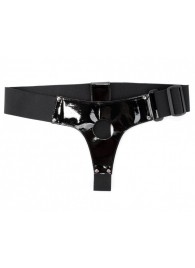 Чёрные лаковые трусики для страпона - БДСМ Арсенал - купить с доставкой в Нефтекамске