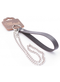 Серебристый металлический поводок с кожаной черной ручкой - 80 см. - Crazy Handmade - купить с доставкой в Нефтекамске