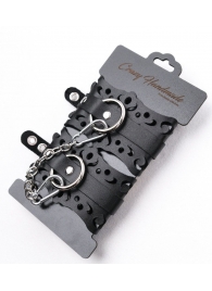 Ажурные наручники из черной кожи - Crazy Handmade - купить с доставкой в Нефтекамске