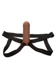 Коричневый фаллопротез из силикона Extension with Harness - 15,75 см. - California Exotic Novelties - купить с доставкой в Нефтекамске