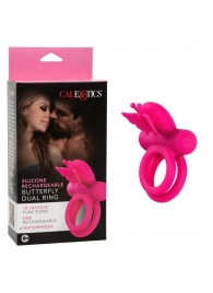 Розовое эрекционное виброкольцо Silicone Rechargeable Dual Butterfly Ring - California Exotic Novelties - в Нефтекамске купить с доставкой