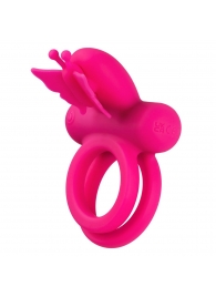 Розовое эрекционное виброкольцо Silicone Rechargeable Dual Butterfly Ring - California Exotic Novelties - в Нефтекамске купить с доставкой