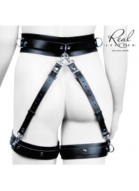 Черный кожаный пояс с гартерами - S-M - Notabu - купить с доставкой в Нефтекамске