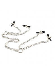 Серебристые зажимы для сосков и половых губ на тонкой цепочке - Notabu - купить с доставкой в Нефтекамске