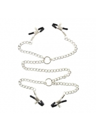 Серебристые зажимы для сосков и половых губ на тонкой цепочке - Notabu - купить с доставкой в Нефтекамске