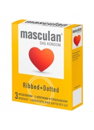 Презервативы с колечками и пупырышками Masculan Ribbed+Dotted - 3 шт. - Masculan - купить с доставкой в Нефтекамске