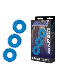 Комплект из трех голубых колец для эрекции 3-Pack Ultra-Stim Stretch Cock Rings - BlueLine - в Нефтекамске купить с доставкой