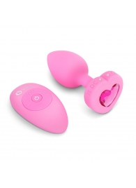 Розовый анальный плаг с кристаллом-сердцем Vibrating Heart Shape Jewel Plug S-M - b-Vibe