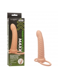 Телесная насадка для двойного проникновения Rechargeable Ribbed Dual Penetrator с вибрацией - California Exotic Novelties - купить с доставкой в Нефтекамске