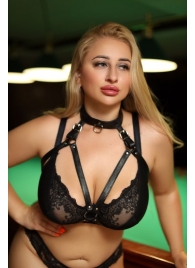 Черная кожаная сбруя с ошейником plus size из нежной кожи - БДСМ Арсенал - купить с доставкой в Нефтекамске