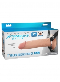 Телесный полый страпон на черных ремнях Hollow Silicone Strap-on - 17,8 см. - Pipedream - купить с доставкой в Нефтекамске