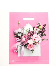 Розовый пакет с цветочным принтом и вырубной ручкой (40х31 см) - Сима-Ленд - купить с доставкой в Нефтекамске