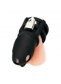 Черная клетка для пениса Silicone Small 2 in Cock Cage With Ball Divider - BlueLine - купить с доставкой в Нефтекамске