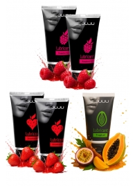 Набор из 5 съедобных лубрикантов JUJU (клубника х 2, малина х 2, тропические фрукты) - JuJu - купить с доставкой в Нефтекамске Набор из 5 съедобных лубрикантов JUJU (клубника х 2, малина х 2, тропические фрукты) - JuJu - купить с доставкой в Нефтекамске